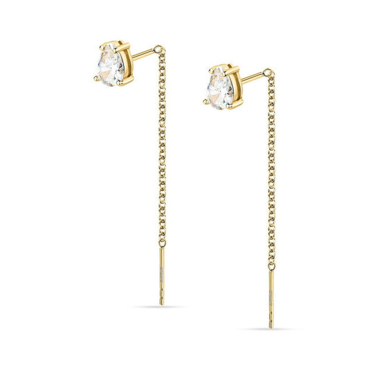 Gouden Morellato oorbellen met elegante hangende ketting en sprankelende stenen.