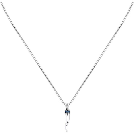 Morellato zilverkleurige ketting met elegante puntvormige hanger en blauwe accent.