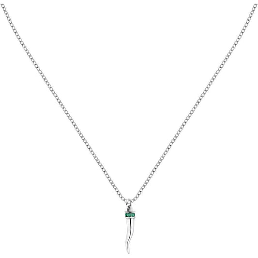 Morellato MOTOWN zilverkleurige ketting met elegante hanger en groene steen.