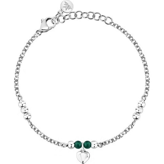 Zilverkleurige Morellato TALISMANI armband met hartje en groene kralen.