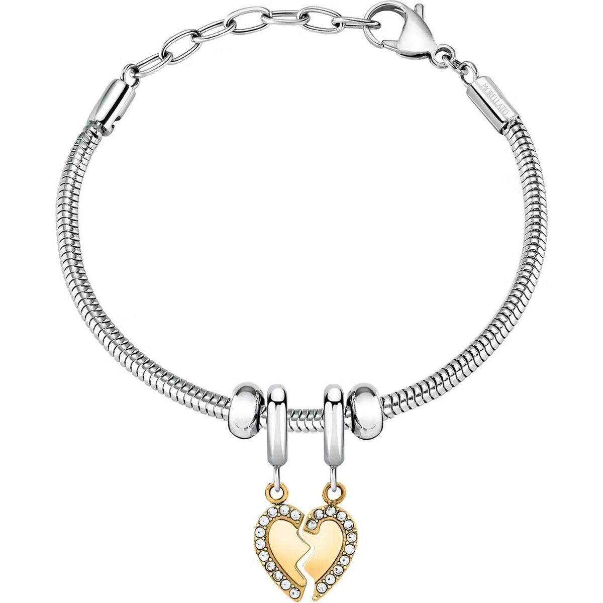 Zilverkleurige Morellato armband met een hartvormige hanger en sprankelende details.