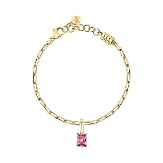 Morellato damesarmband in gouden kleur met een roze edelsteenhangertje.