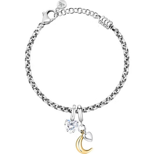 Morellato zilverkleurige armband met elegante charms, waaronder een maan en een hart.