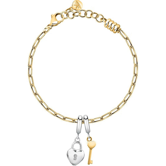 Morellato DROPS armband voor dames met elegante gouden afwerking en hangers in de vorm van een sleutel en slot.