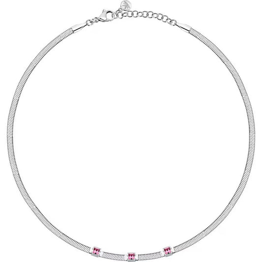 Zilverkleurige Morellato GIOIA armband met elegante afwerking en drie roze stenen.