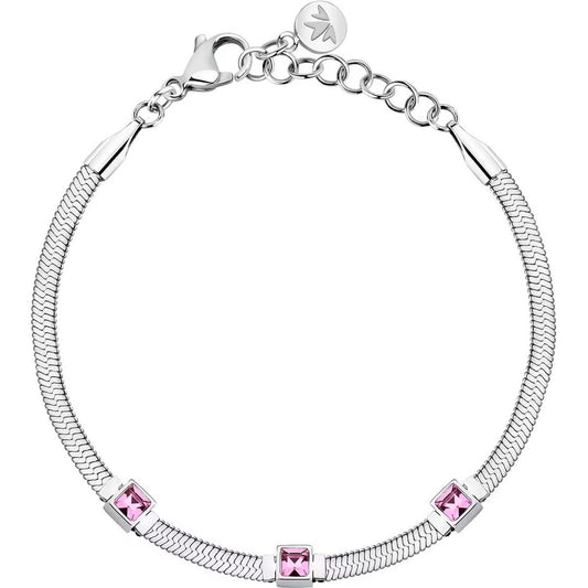 Zilverkleurige Morellato GIOIA armband met roze kristallen, elegant en stijlvol ontwerp.