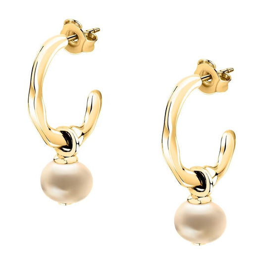 Gouden Morellato PERLA oorbellen met elegante parel, vooraanzicht.