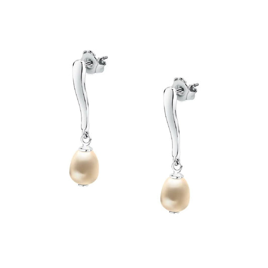 Zilverkleurige Morellato PERLA oorbellen met elegante parel, vooraanzicht.