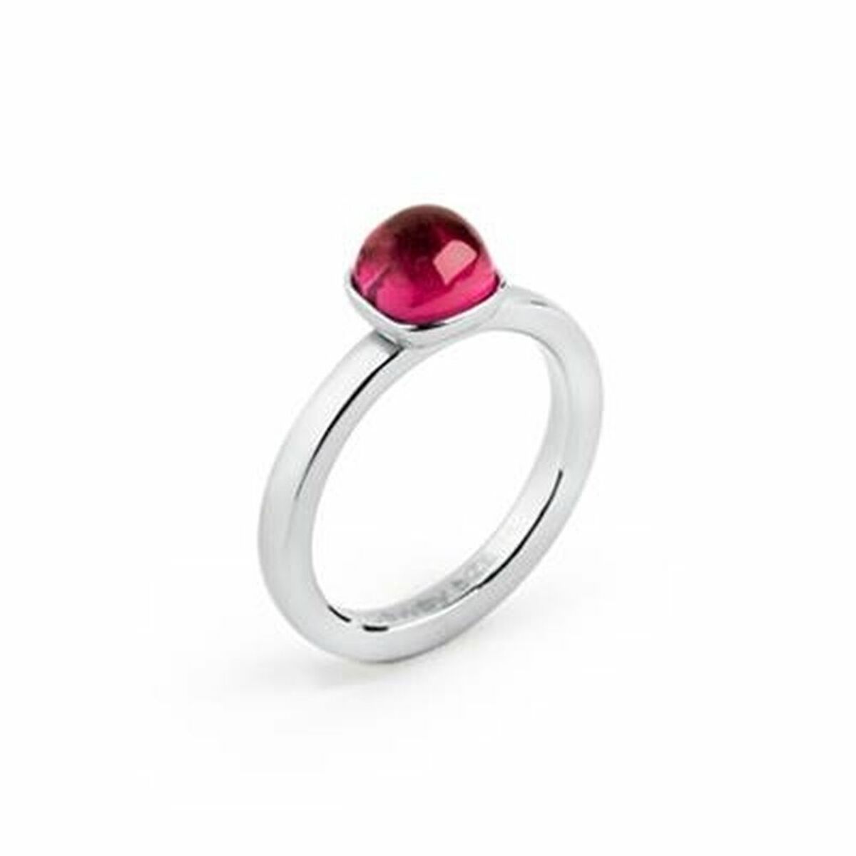 Brosway ring voor dames met een elegante, ronde, rode steen en zilveren band.