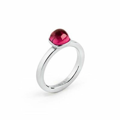 Brosway ring voor dames met een elegante, ronde, rode steen en zilveren band.