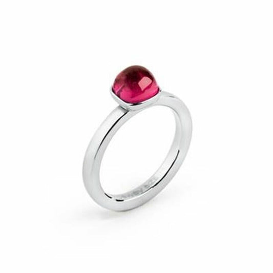 Brosway ring voor dames met een stijlvolle, ronde, rode steen en een zilveren band.