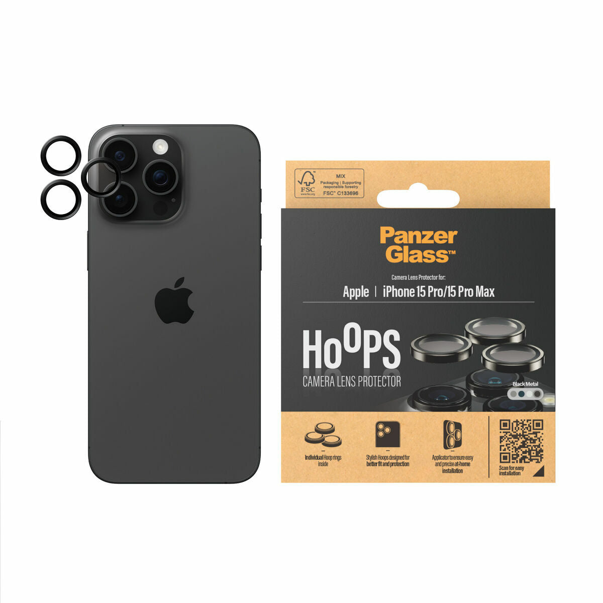 Detail van de Panzer Glass camera lens protector voor iPhone 15 Pro/15 Pro Max.