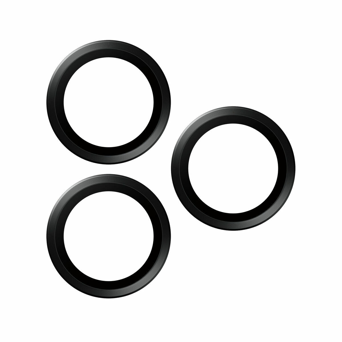 Drie zwarte ringen van Panzer Glass, ontworpen voor de draagbare Bluetooth-luidsprekers.