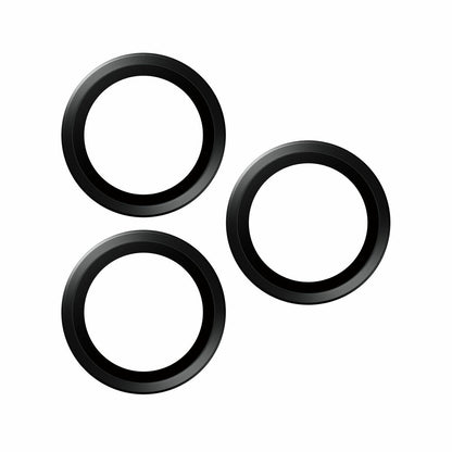 Drie zwarte ringen van Panzer Glass, ontworpen voor de draagbare Bluetooth-luidsprekers.