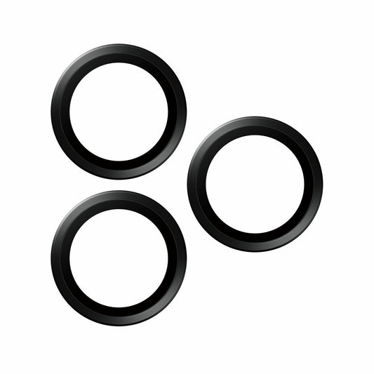 Drie zwarte ringen van Panzer Glass, ontworpen voor de draagbare Bluetooth-luidsprekers.