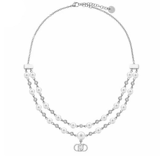 Zilverkleurige LIU JO ketting voor dames met pareldetails en exclusief ontwerp.