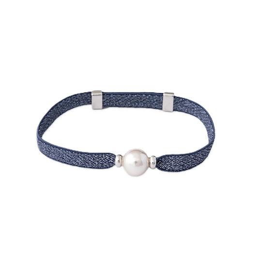 Blauwe Majorica armband met elegante parel, perfect voor elke gelegenheid.