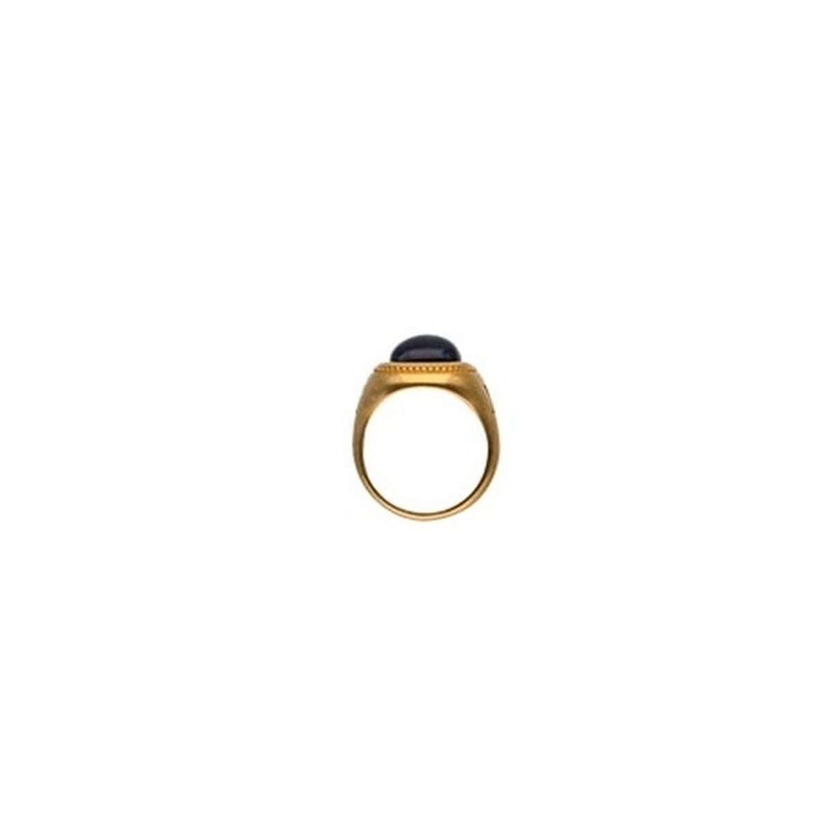 Gouden Majorica ring met een elegante zwarte steen, zijaanzicht.