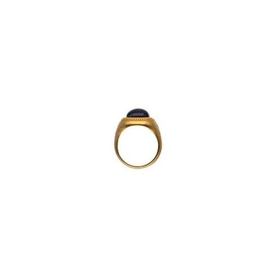 Gouden Majorica ring met een elegante zwarte steen, zijaanzicht.