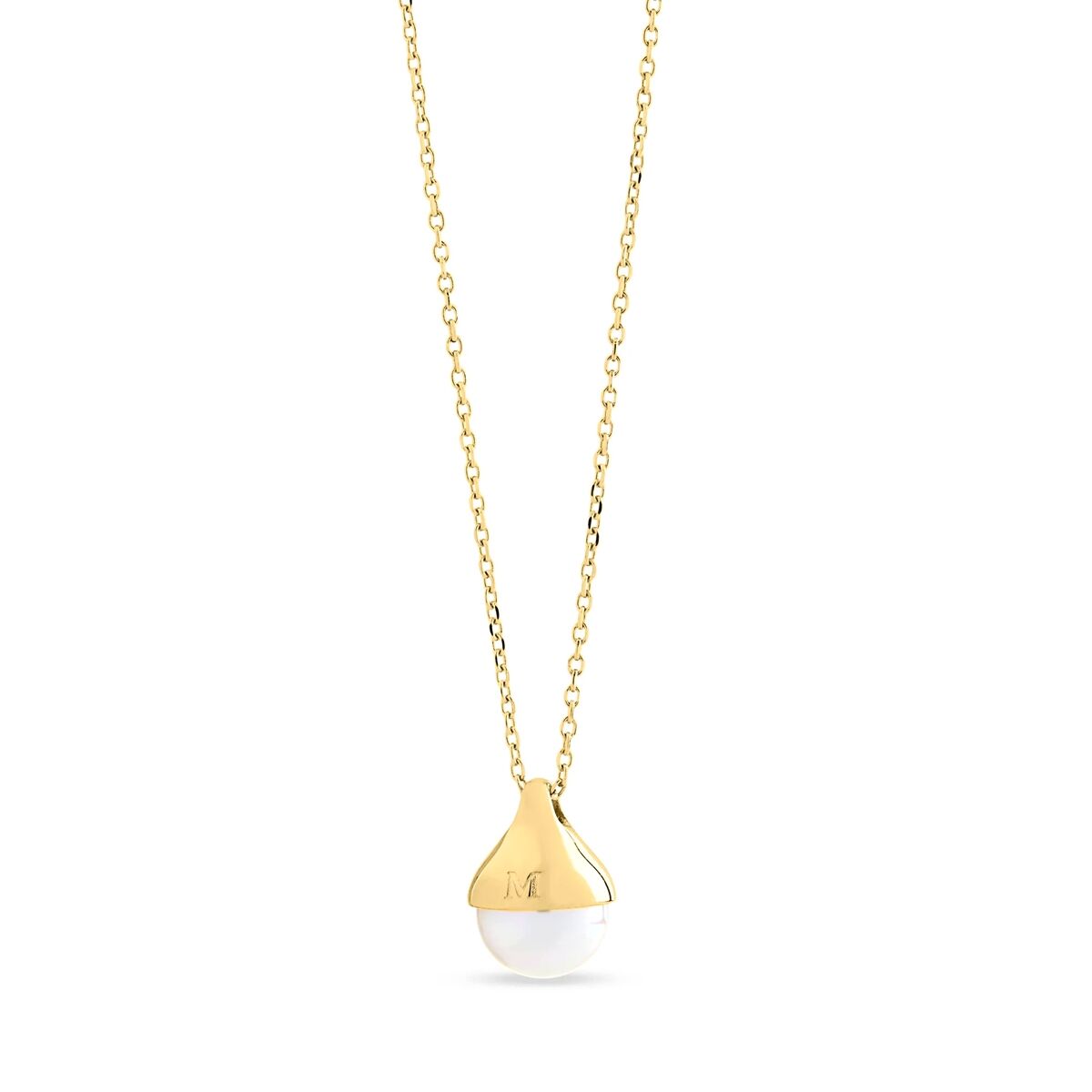 Gouden Majorica ketting met een elegante parel, perfect voor elke gelegenheid.