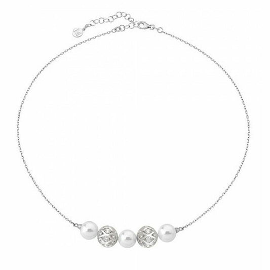 Elegante Majorica ketting met drie parels en sprankelende details.