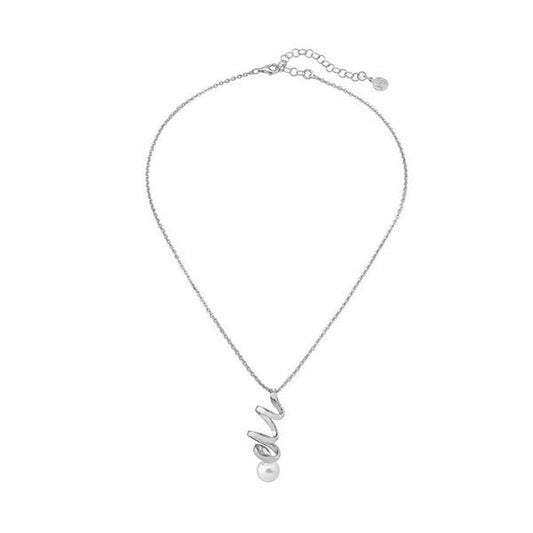 Elegante Majorica ketting met een golvende zilveren ketting en een parel.