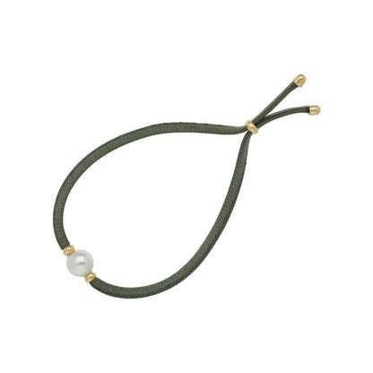 Elegante Majorica armband voor dames met een groene band en een parel.