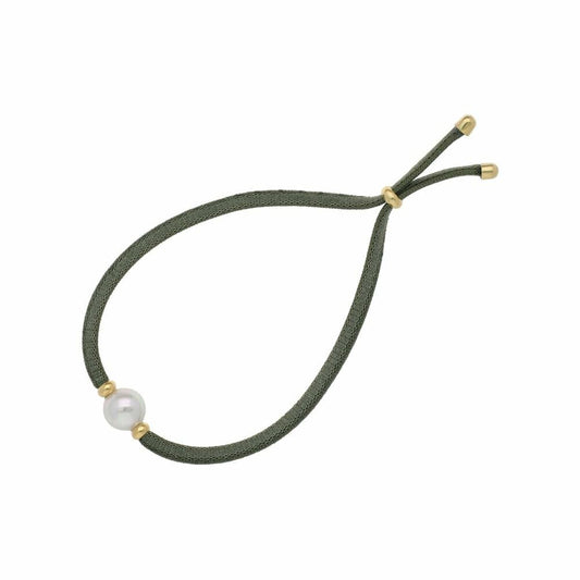 Elegante Majorica armband voor dames met een groene band en een parel.