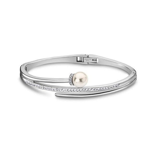 Elegante Lotus armband voor dames met een parel en sprankelende details.