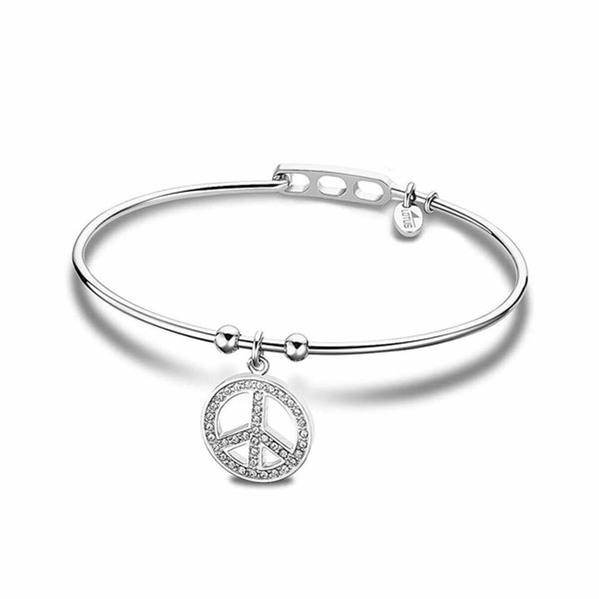 Lotus armband voor dames in elegant zilver met een peace-teken charm.
