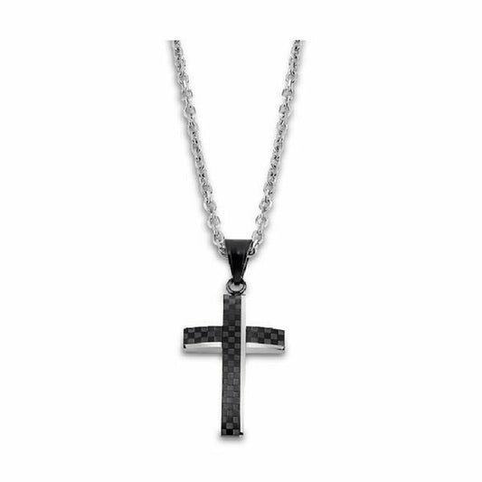 Zwarte Lotus LS2105-1/2 ketting met een elegante kruisvormige hanger.