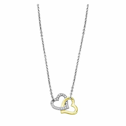 Elegante Lotus ketting voor dames met twee harten, één met strass en één in goudkleur.