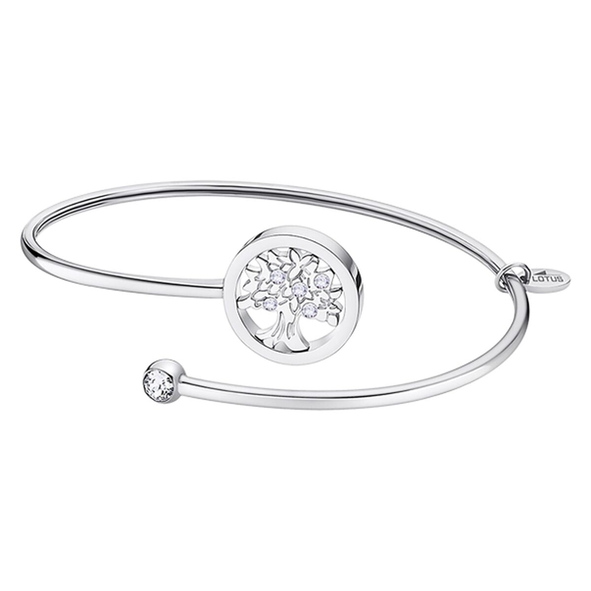 Elegante Lotus armband voor dames met een sprankelende boomontwerp en zilveren afwerking.