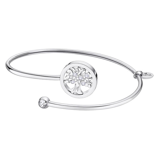 Elegante Lotus armband voor dames met een sprankelende boomontwerp en zilveren afwerking.