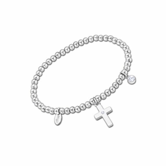 Zilveren Lotus armband dames met elegante kralen en een kruisje als hanger.
