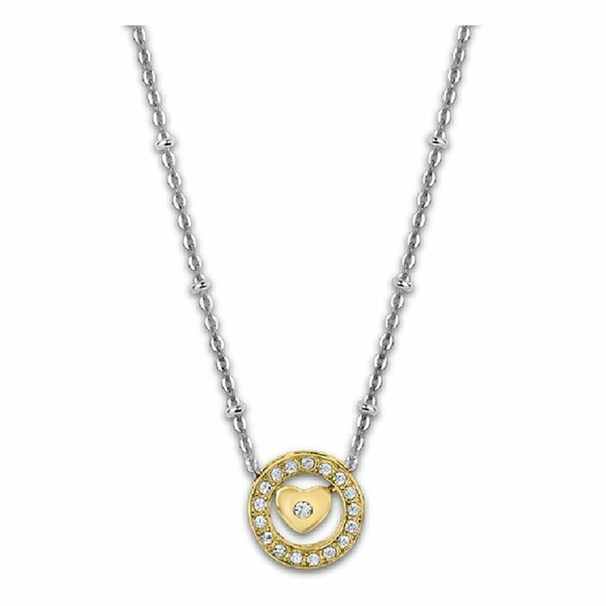 Lotus damesketting met een gouden hartje en sprankelende zirconia, elegant en tijdloos ontwerp.