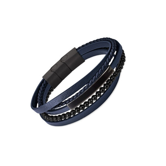 Lotus armband dames in elegant blauw met gevlochten en zwarte details.