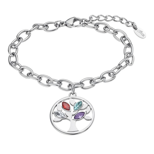 Lotus armband voor dames met een elegante boomhanger en kleurrijke edelstenen.