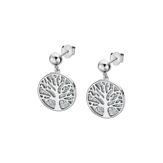 Elegante Lotus oorbellen met een tijdloos boomdesign in zilverkleur.