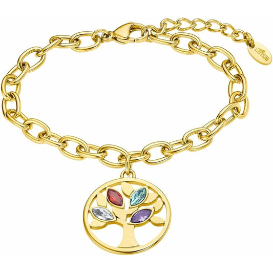 Gouden Lotus armband met kleurrijke boomhanger, elegant en tijdloos design.