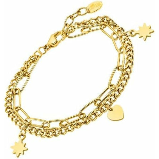 Gouden Lotus armband voor dames met moderne schakels en hangende bedels.