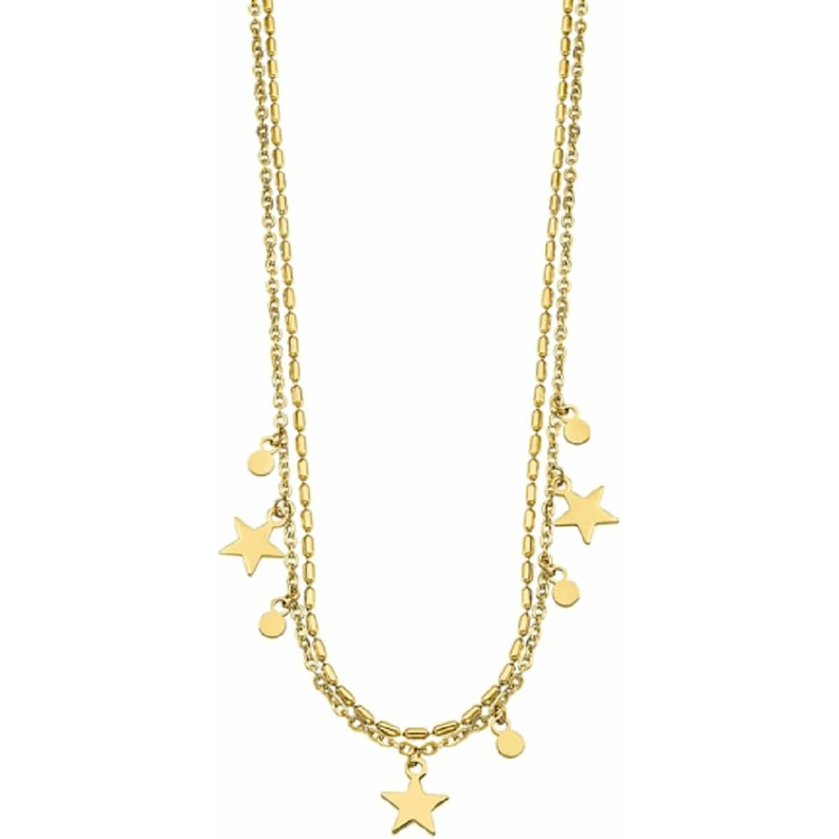 Gouden Lotus ketting voor dames met sterren en ronde schakels, elegant ontwerp.
