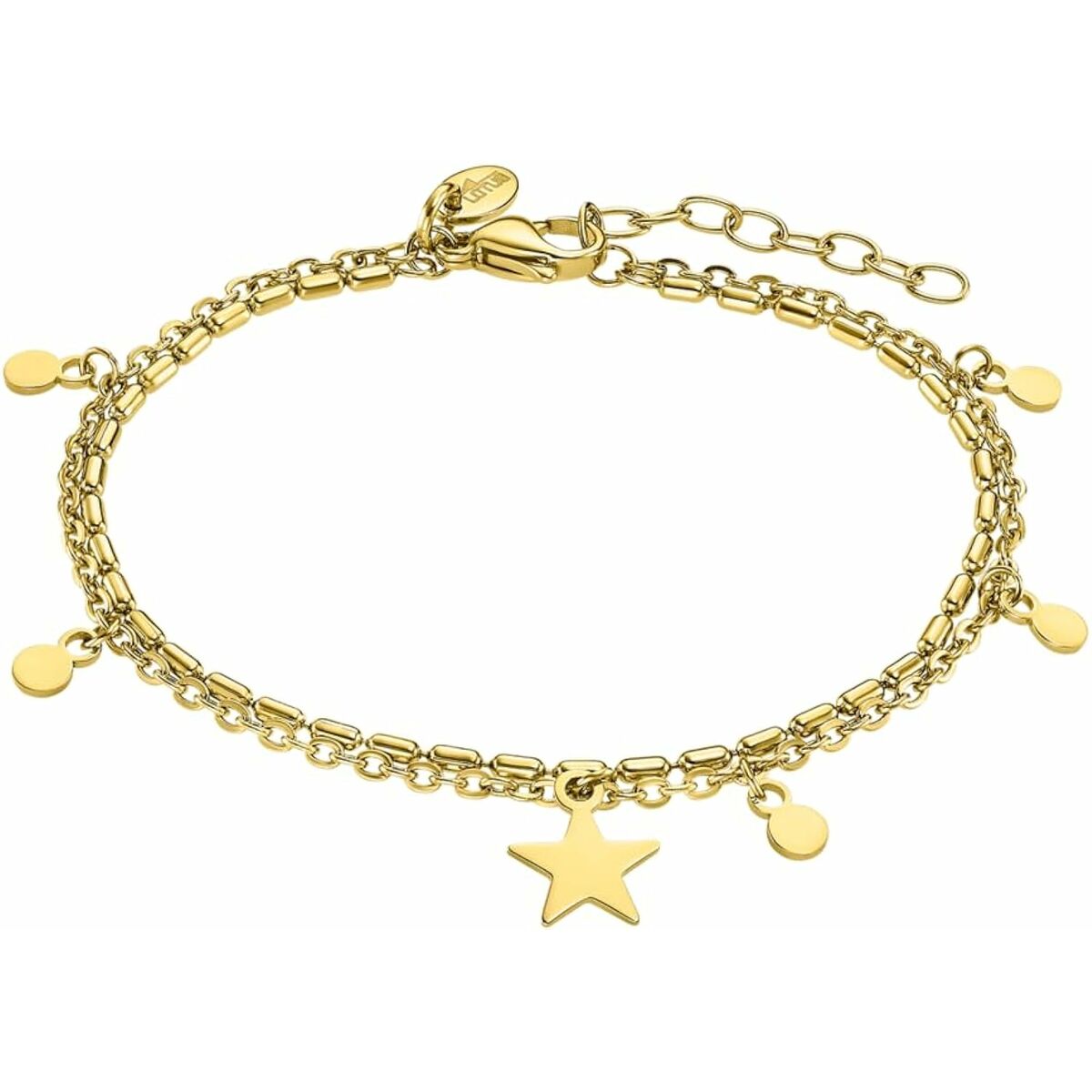 Gouden Lotus armband voor dames met elegante sterren- en schijfjesdetails.