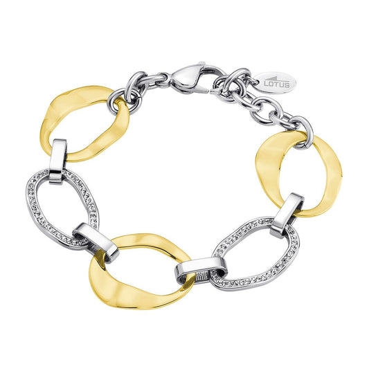 Elegante Lotus armband voor dames van roestvrij staal met gouden en zilveren schakels.