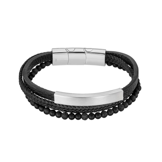 Elegante Lotus armband voor dames in zwart met zilveren accenten, tijdloos ontwerp.
