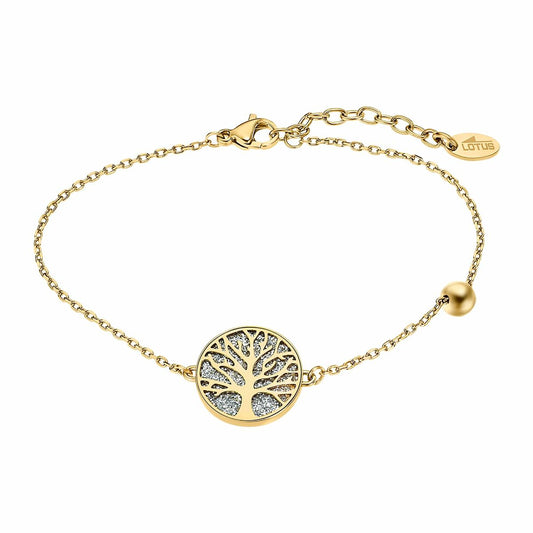 Lotus armband voor dames in roestvrij staal met een elegant boomdesign.