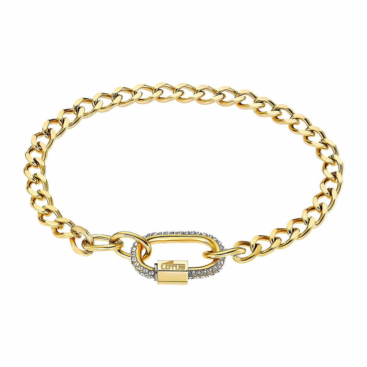 Gouden Lotus armband voor dames met elegante schakelketting en sluiting.