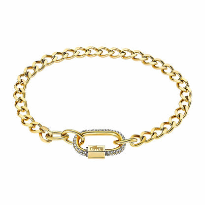 Gouden Lotus armband voor dames met elegante schakelketting en sluiting.