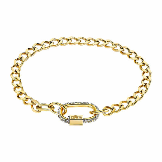 Gouden Lotus armband voor dames met elegante schakelketting en sluiting.
