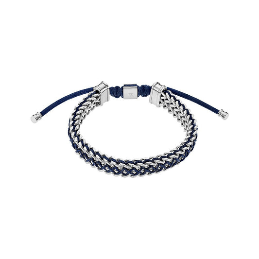 Elegante Lotus armband voor dames met een tijdloos ontwerp en een combinatie van staal en blauw textiel.